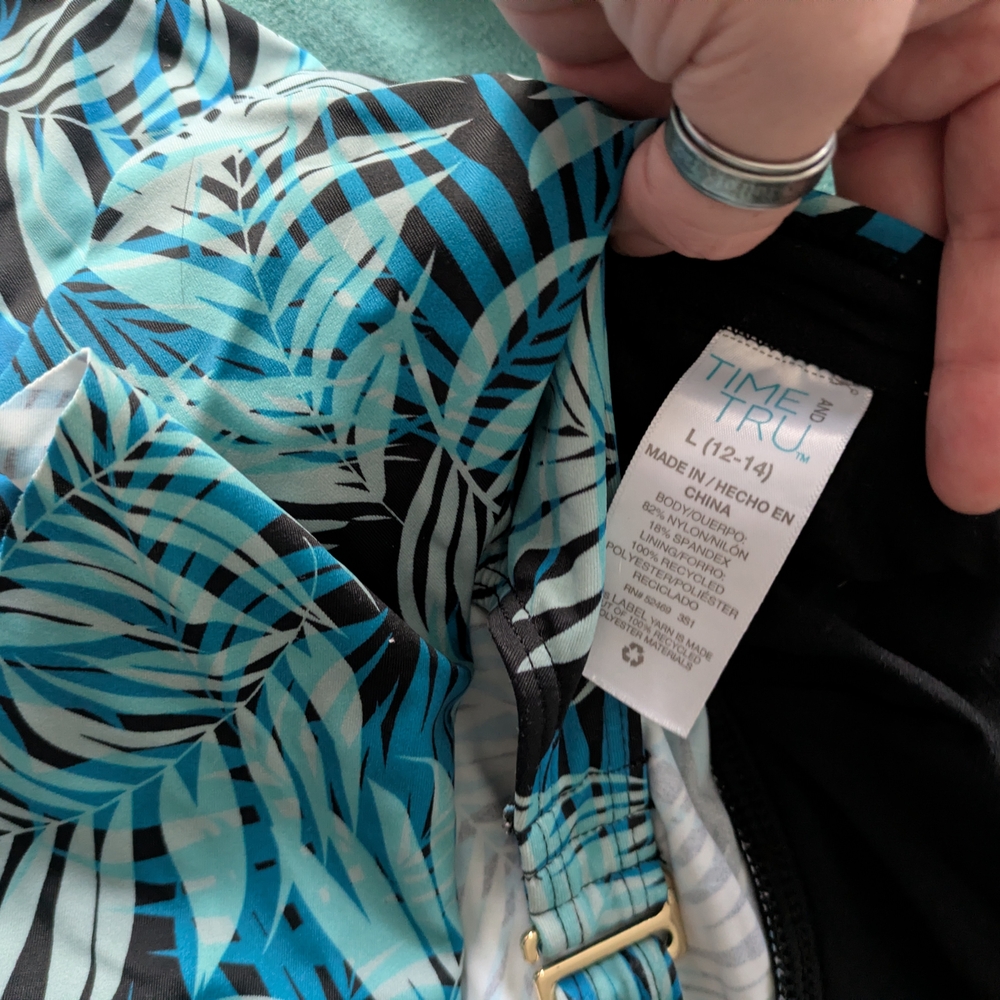 Time and Tru Blue Leaf Print Tankini Top - Picture 4 of 5